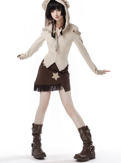 デザインスプリットワンダーベアニットトップショールメイラード