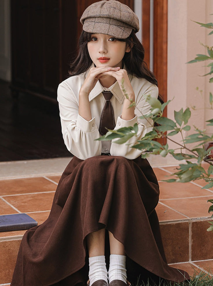 Hemd + Rock Ausgestellte Wolle Preppy