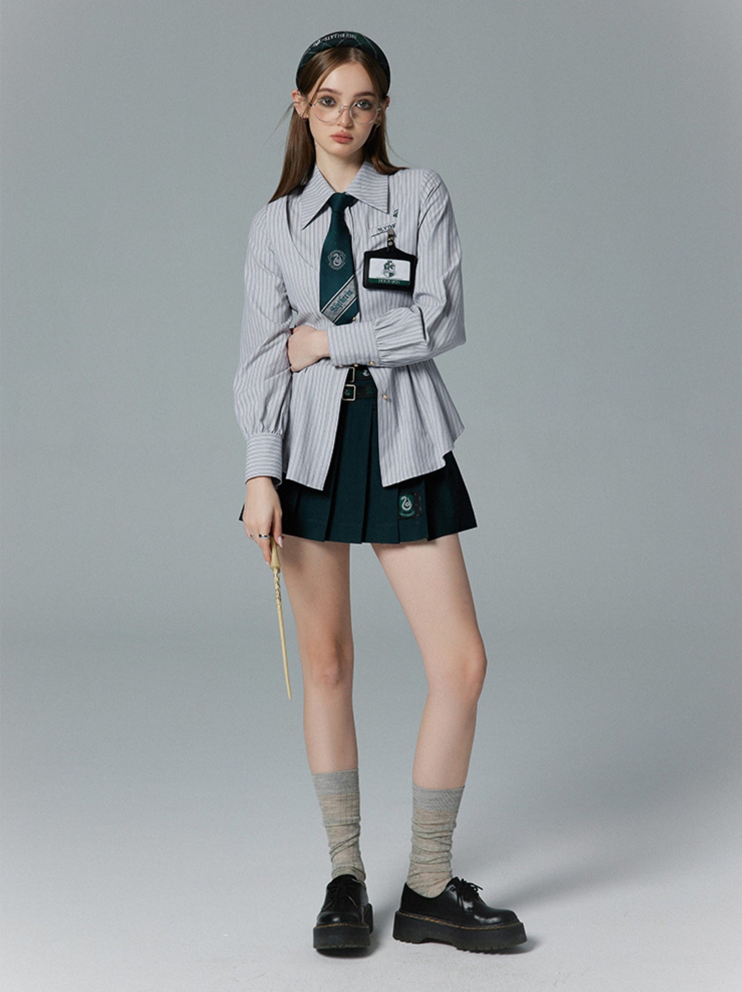 襟付きストライプフェイクツーピースポロシャツ