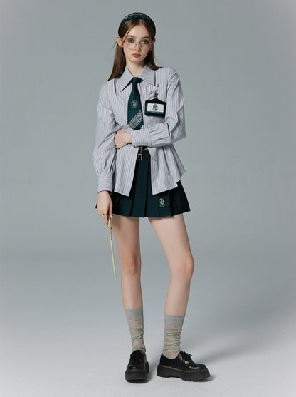 襟付きストライプフェイクツーピースポロシャツ