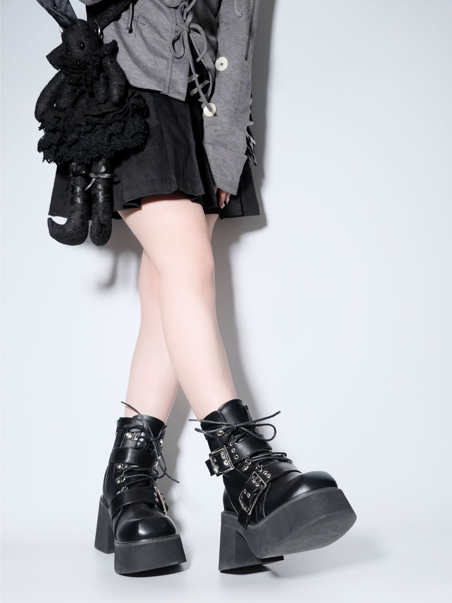 Short Punk Matte Plat Square Subculture Toe y2k Black Boots