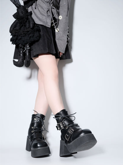 Short Punk Matte Plat Square Subculture Toe y2k Black Boots