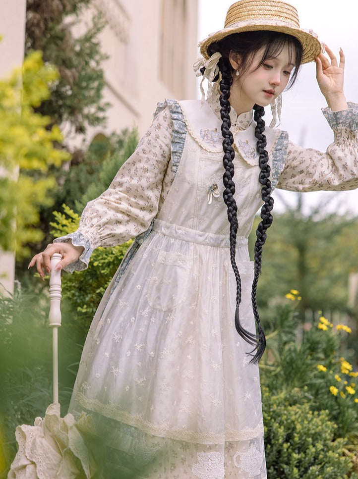 Sweater Collar Little Apron Dress + Faux Retro Flower