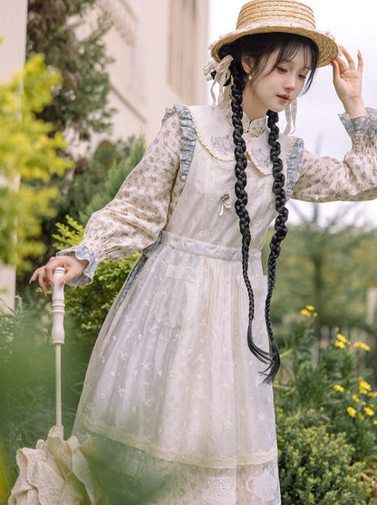 Sweater Collar Little Apron Dress + Faux Retro Flower