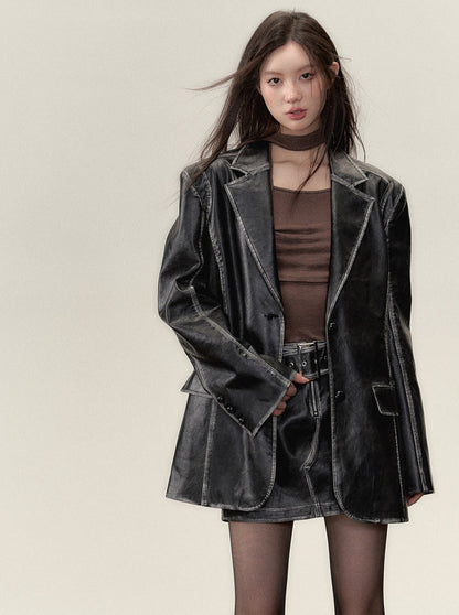 Osh Leather Over Jacket + Short Skirt