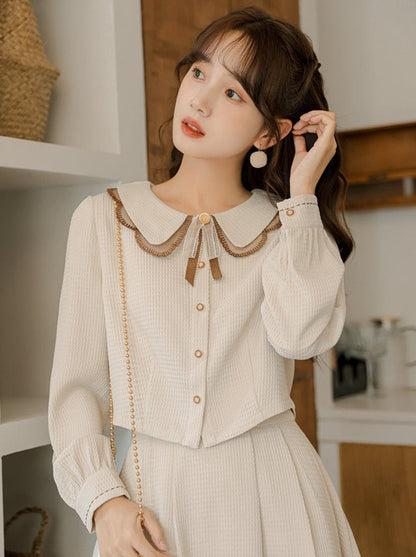 シャツ フレアスカート ショート丈 レトロ ガーリー