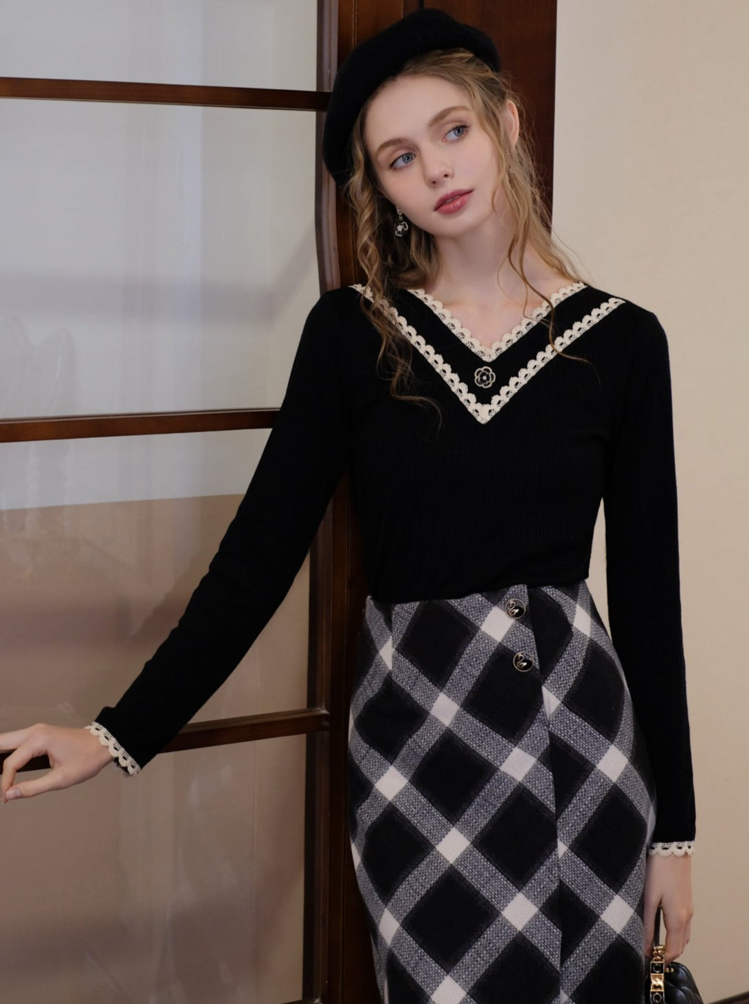 Retro French Top V-Ausschnitt Spitze