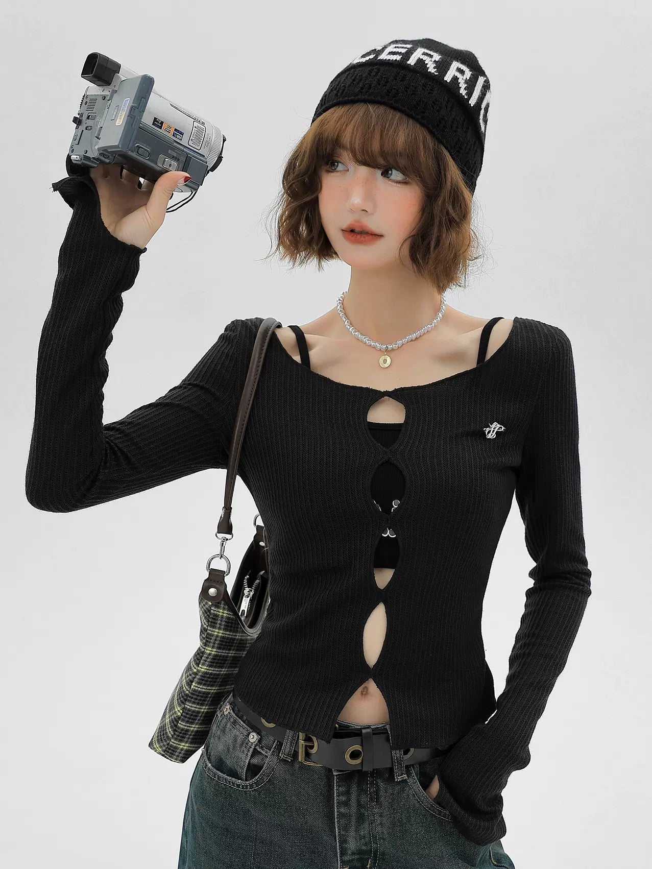 American Split Knit Camisole Top Short + Two-piece