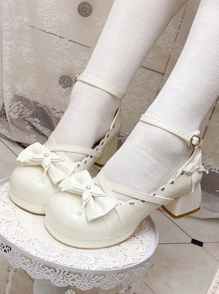 Shoes Mid Round Elegant Lolita Toe Heel Ribbon Sweet