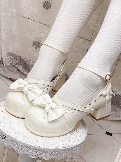 Shoes Mid Round Elegant Lolita Toe Heel Ribbon Sweet