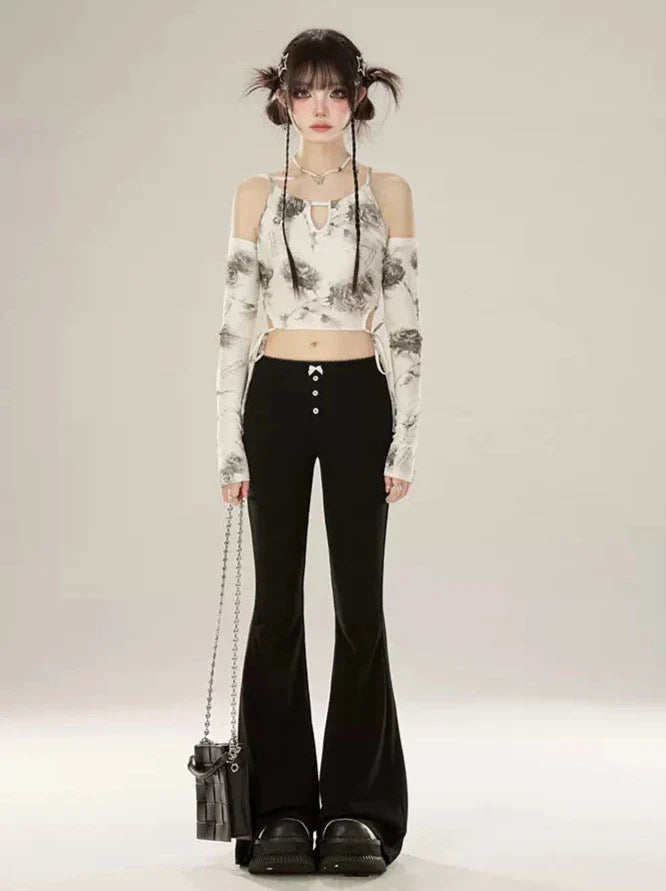 Black Slim Casual Pants Bell-bottom