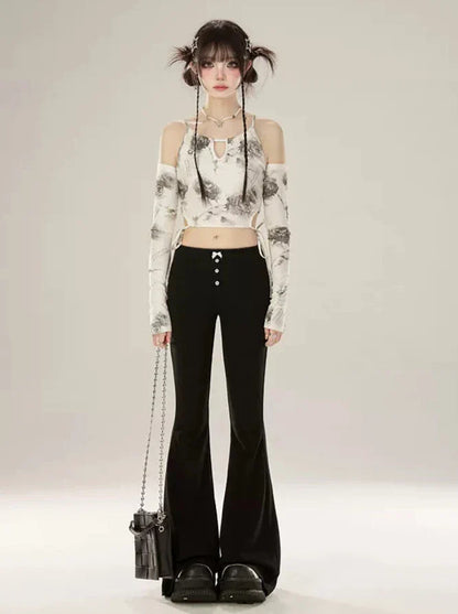 Black Slim Casual Pants Bell-bottom