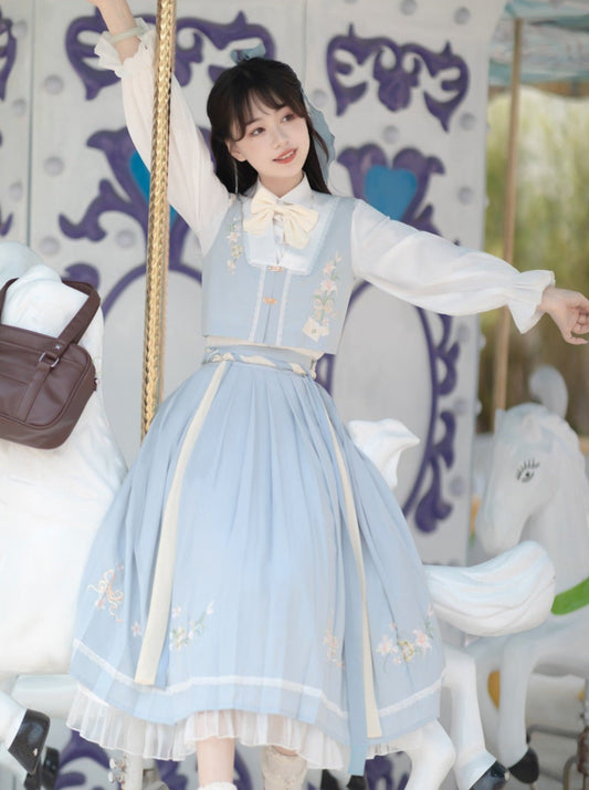 Pleated China + Blouse Idol Vest Skirt