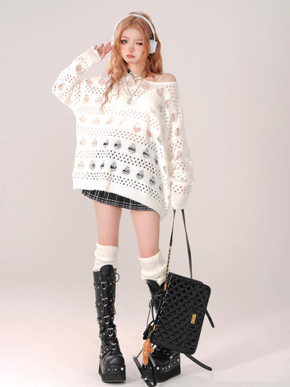 Ripped Cutout White Top Knit