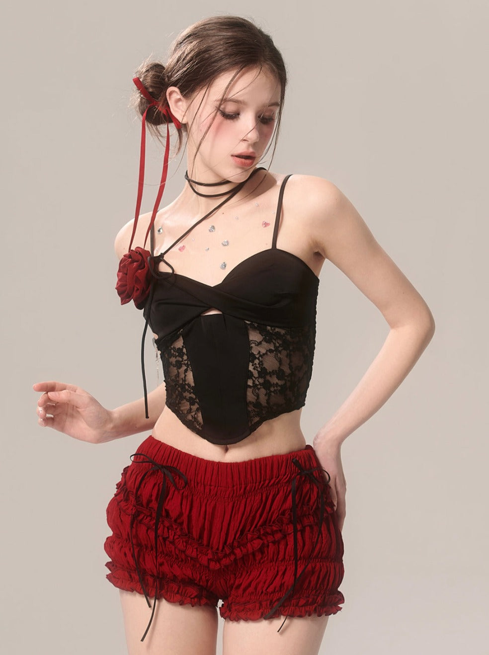 ラッフルチェリーショーツ レッド