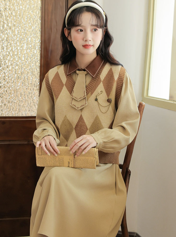 デザインドレス ニットベスト レトロアーガイル