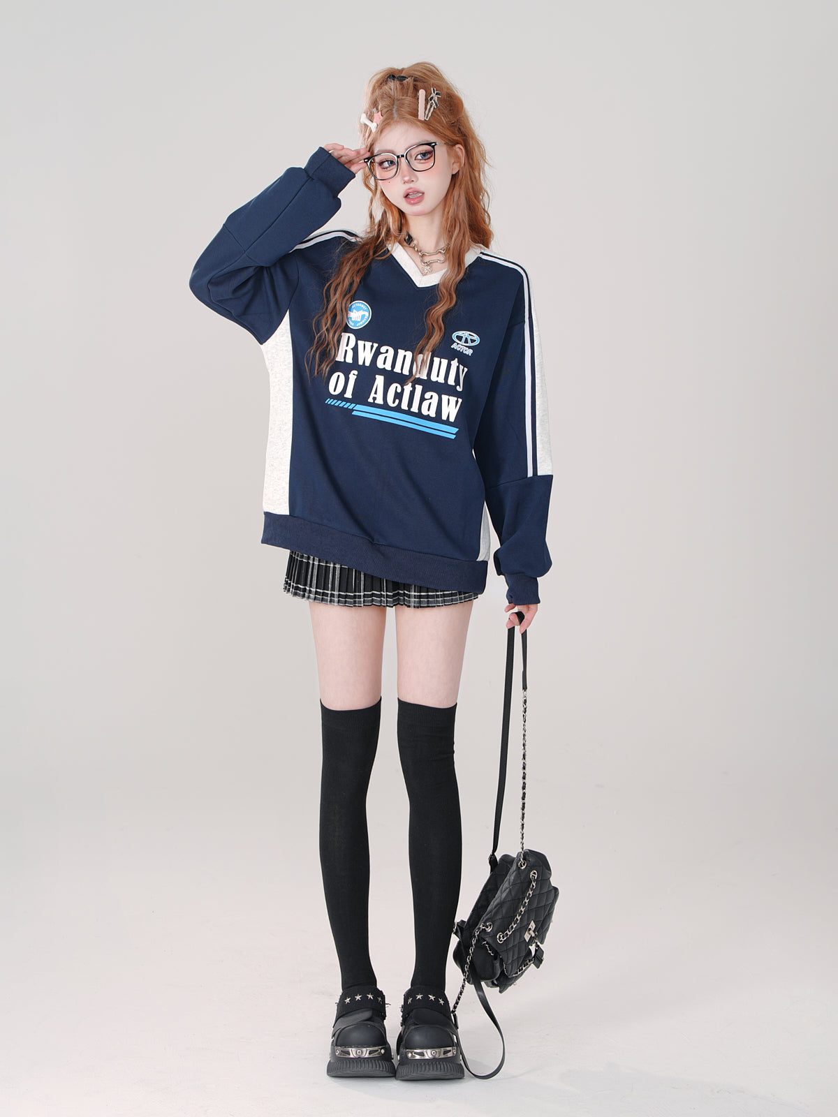 Pullover V-Ausschnitt Retro Sweat Sporty