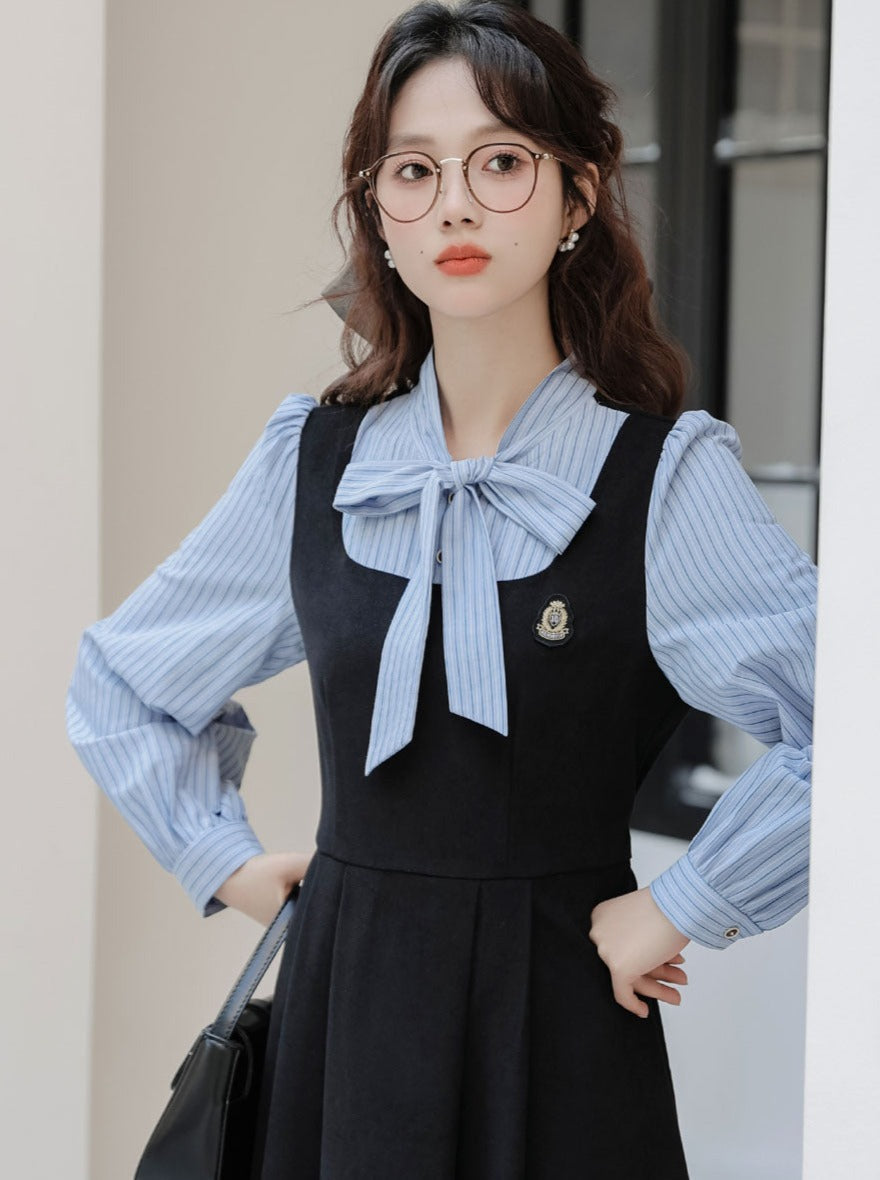 ストライプスタイルのドレス スプライシングフェイクカレッジ