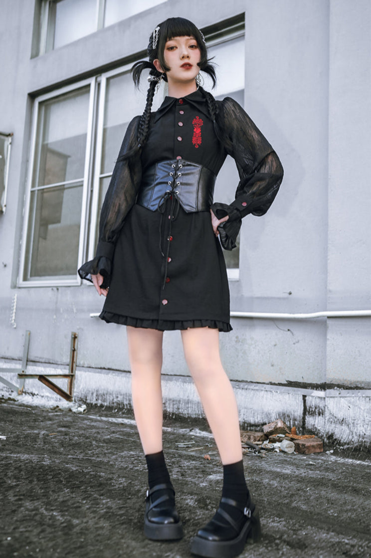 Kleid Laterne Chinesische Ärmel Durchsichtig