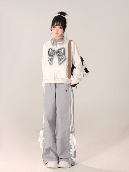 Loose Casual Pants Wide Ribbon Side