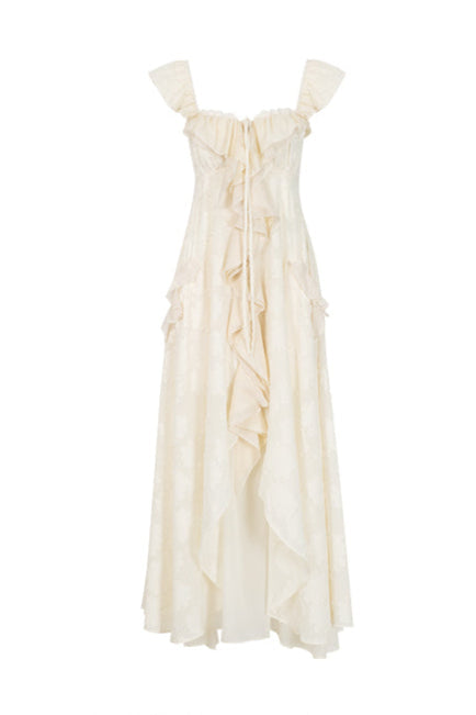 Jacquard-Feiertagskleid mit Rüschen