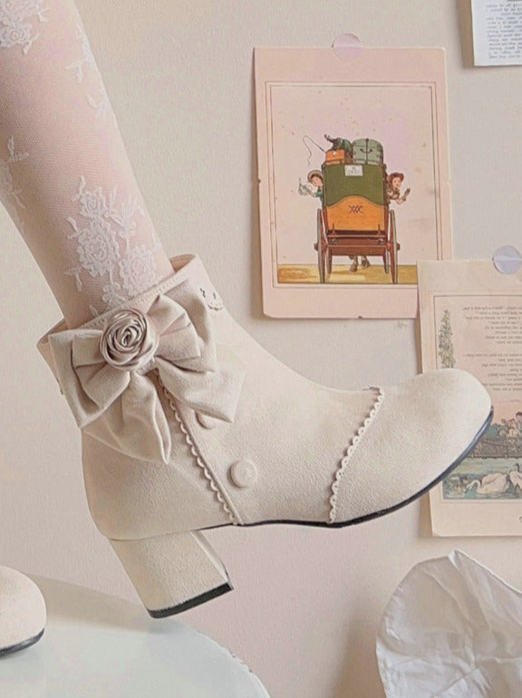 Short Race Drop Boots Rose Ribbon Lolita