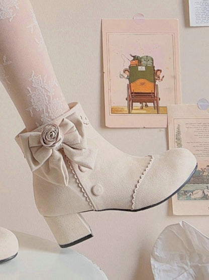 Short Race Drop Boots Rose Ribbon Lolita