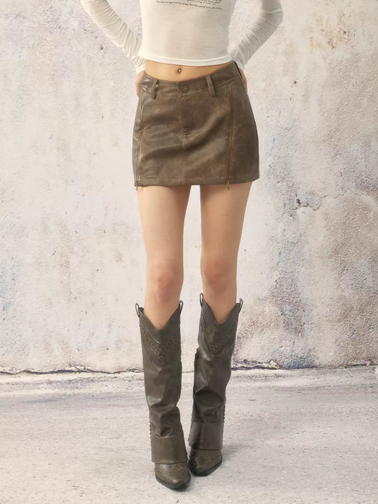 ブラウンレザータイトショートレザー