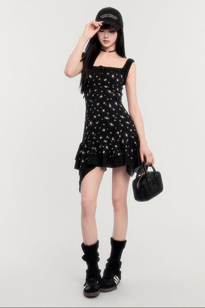 Off-Shoulder French Letter Kleid Flower Love