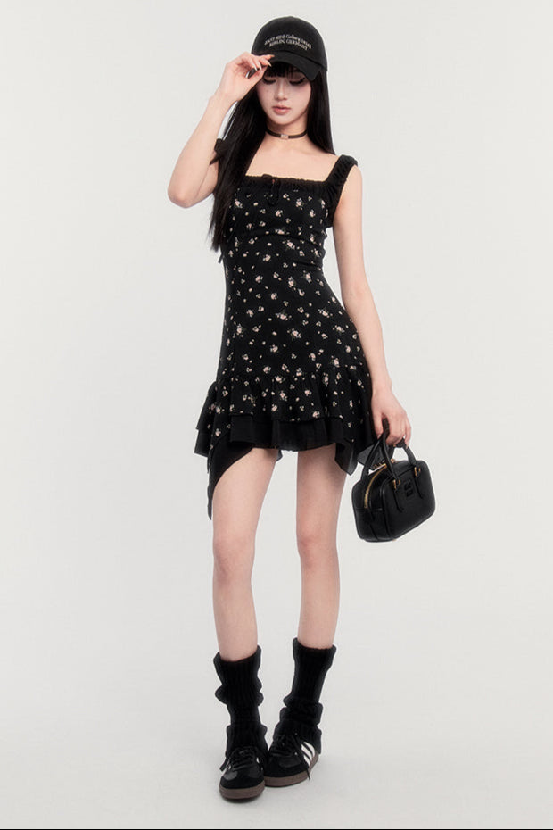 Off-Shoulder French Letter Kleid Flower Love