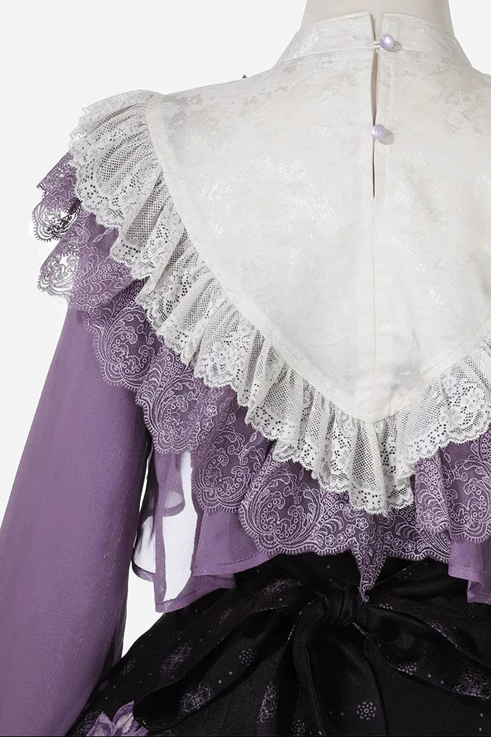 Chinese Lolita Moonlit Wisteria Purple JSK Dress + Swallow Embroidery Lace Tassel Crop Top Set