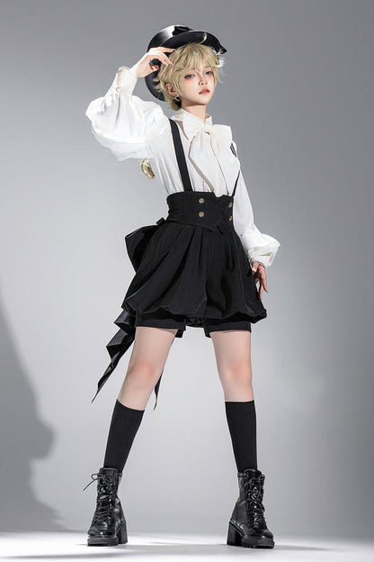 キュート+レトロショートパンツエレガントシャツリボンプリンス予約テールダーク