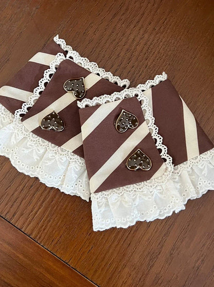 Süße Rüsche + Blusenrock Armwärmer Schokolade + Spitzenband Catsuit + Short Lolita