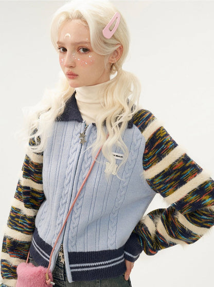 ラインミックスジッパーダブルセーターカーディガン