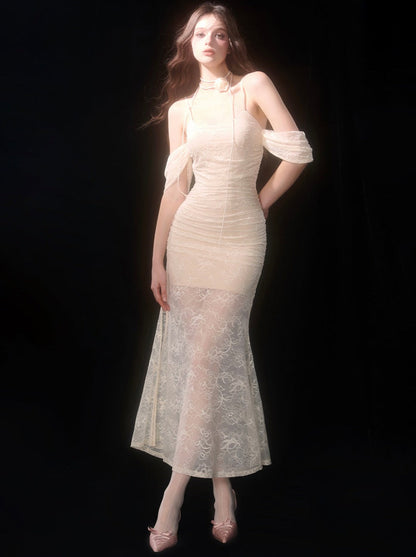 レースシアードレス アプリコット ロング