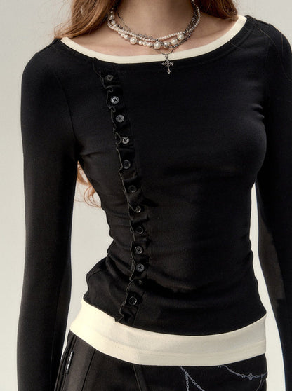 ステッチラウンドネックフェイクツーピースセーター