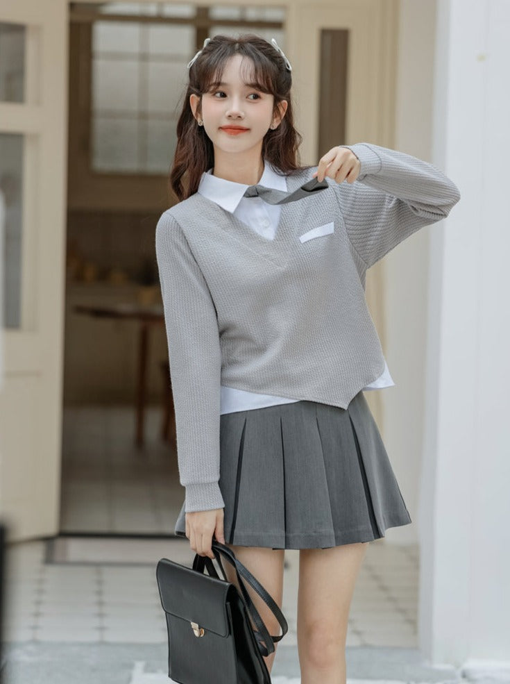 Asymmetrische College-Oberteile Retro Casual