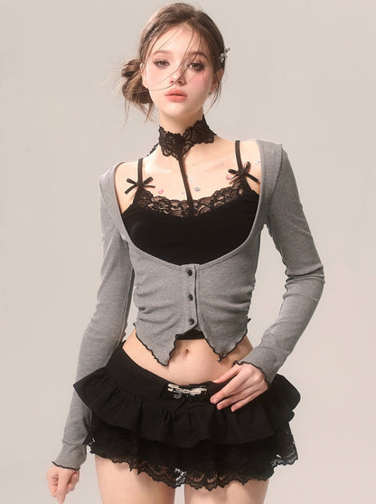 カーディガン ロマンティック オープンネック