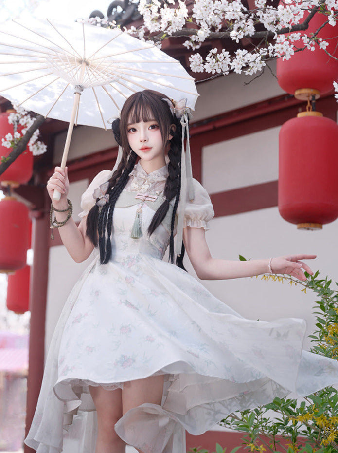 Kleid China Print Bambus Vorbestellung Blumen Blumen Hosenträger