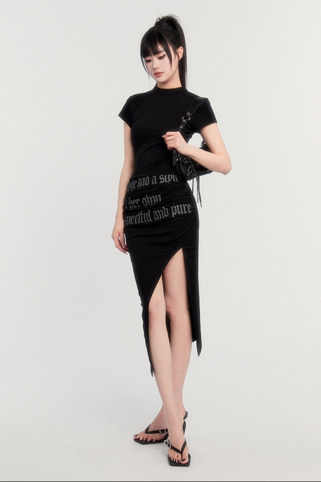 ネックレターロゴドレス ハーフタイト