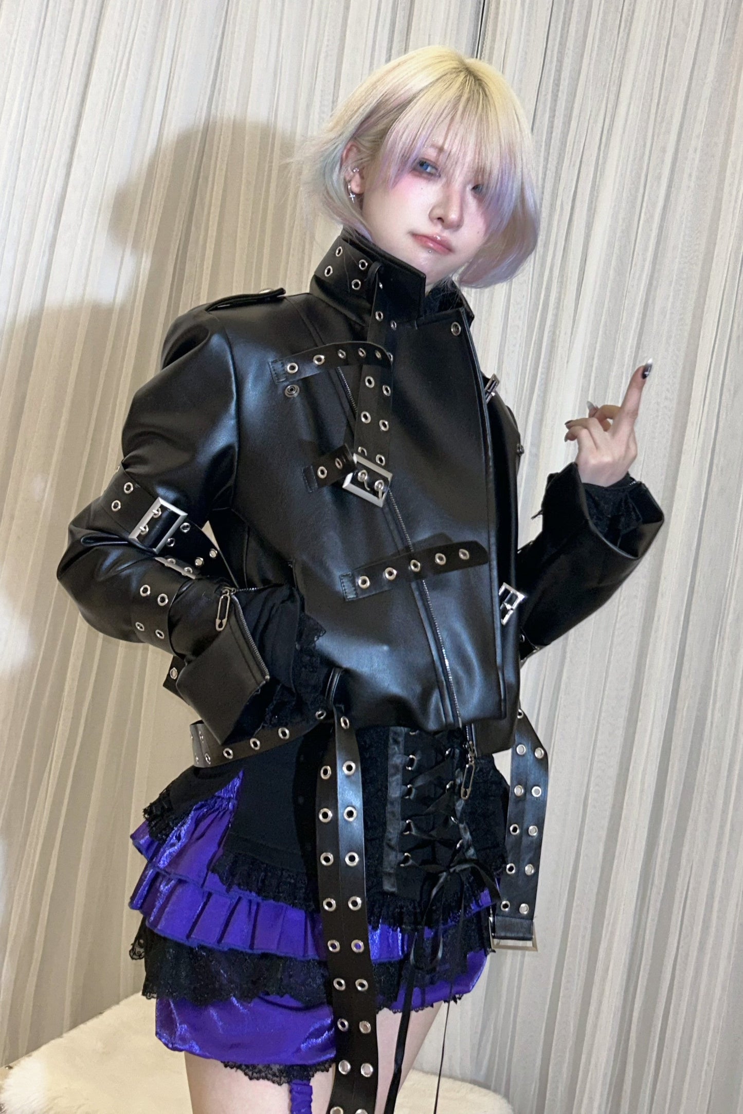 レースアップスーパージャケットレザー