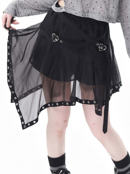 プリントサマーショートスカート イレギュラープルオーバー パンクハイドチュールバタフライ+ニット