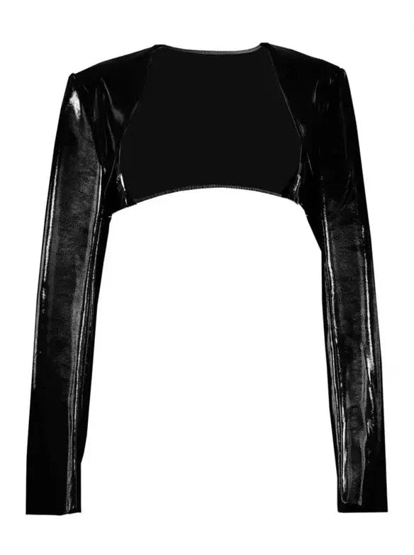 Two Top Mesh Piece Punk PU Liquid Suit Dark Slim