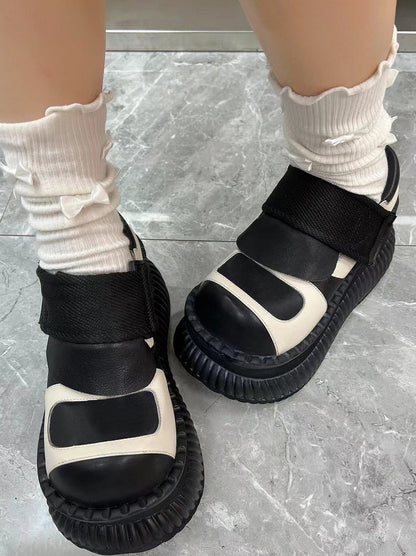 プラットフォームカジュアルシューズレザーベルクロ