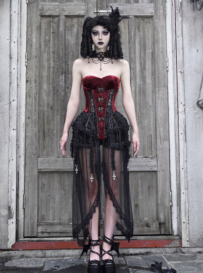 ダークアリスドレス ヘルフィッシュボーンストラップコルセットセット ゴシックチュール