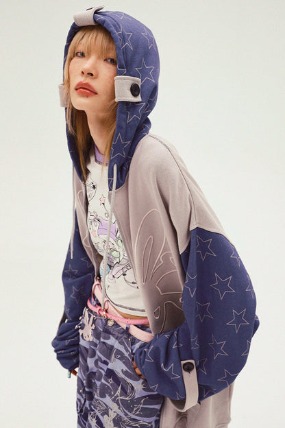 Bicolor Loose Hooded Hoodie Mode