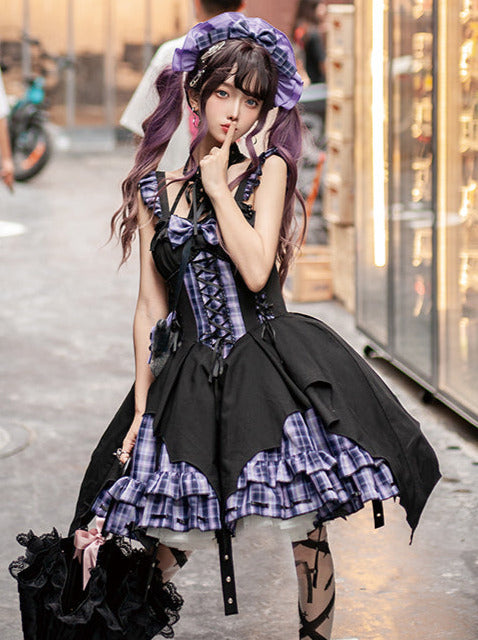 ドレスチェックパンクサスペンダーアクセサリーヘッドロックイレギュラーホルターネック