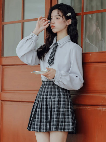 Vest College Skirt Colored Checked Knit Retro Shirt