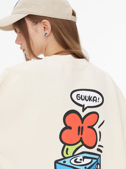 Neck Side Design Round Cream Sweatshirt Yellow + Pants