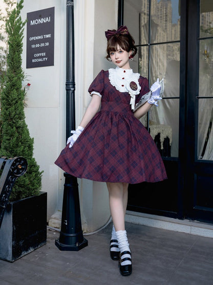 ドレスポックガールレトロガールチェックロリータ